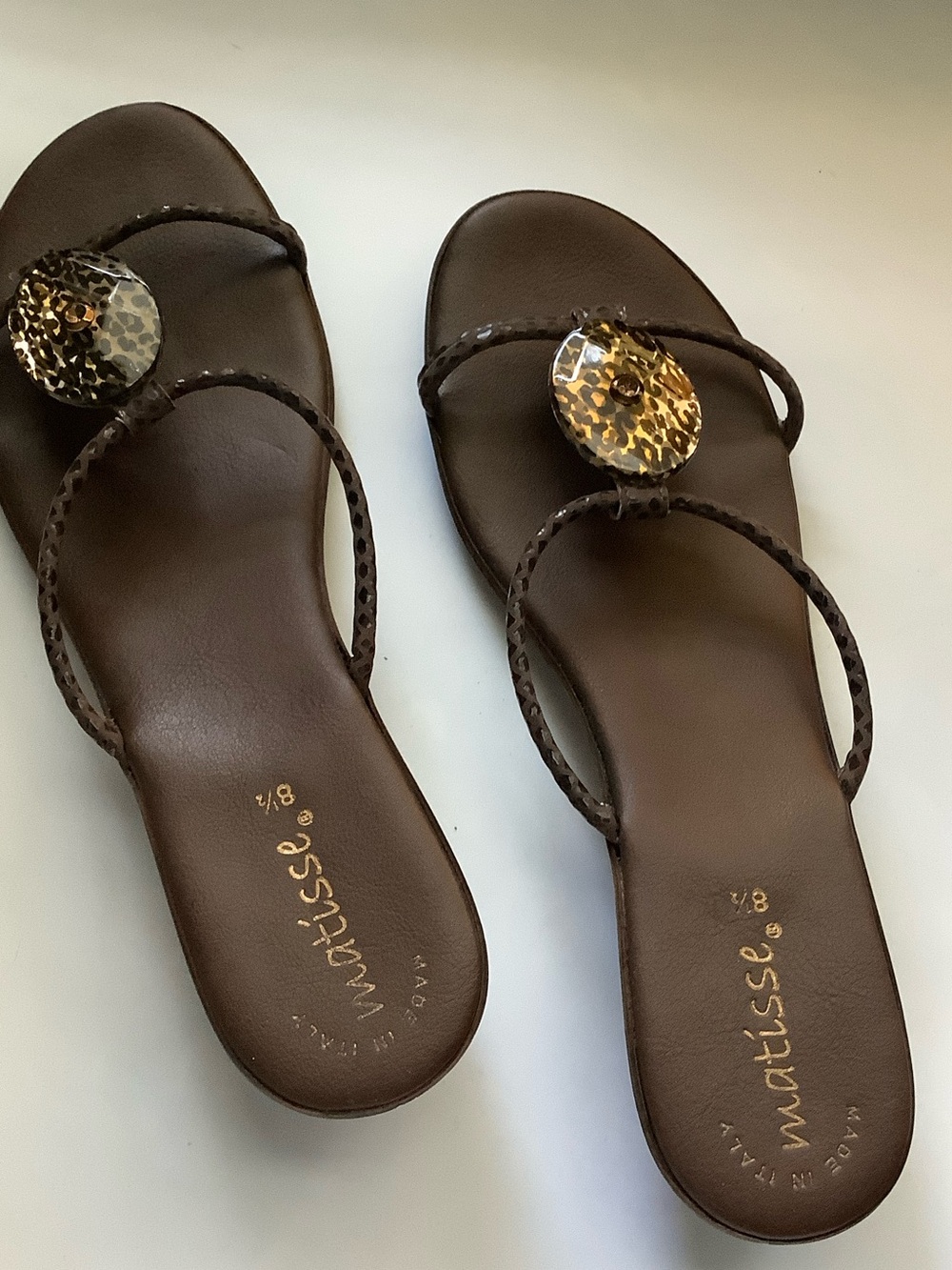 Matisse Brown Braided Strap Sandals with Tortoiseshell Accent